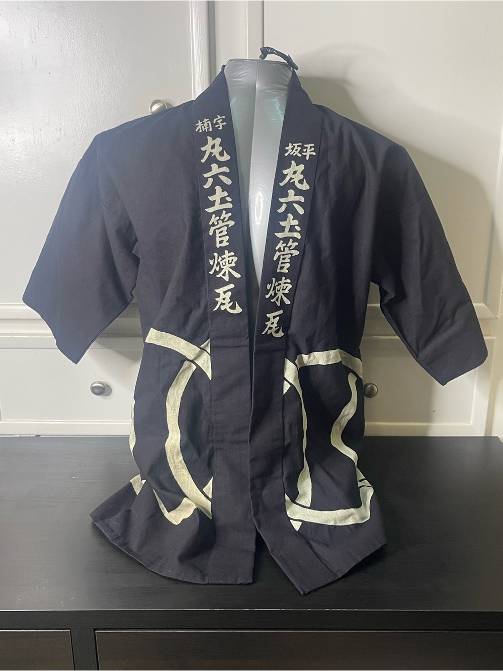 Vintage 1960s Japanese Indigo Happi Coat Hanten Jacket Kanji Crests Size M/L